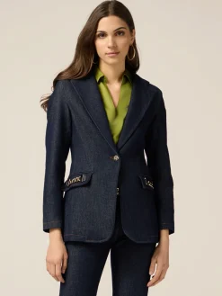 Blazer in denim con catene metalliche