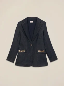 Blazer in denim con catene metalliche