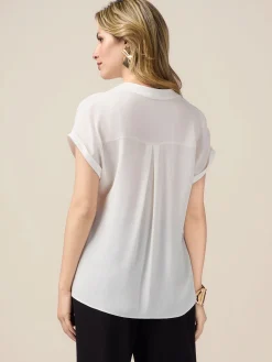 Blusa in viscosa con profili in raso