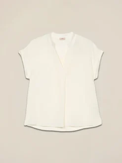 Blusa in viscosa con profili in raso