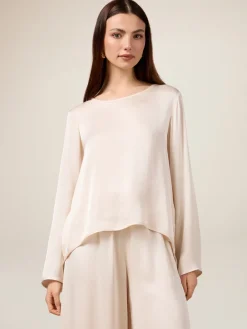 Blusa maniche lunghe in raso di viscosa