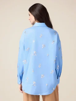 Camicia in popeline con ricami floreali