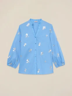 Camicia in popeline con ricami floreali