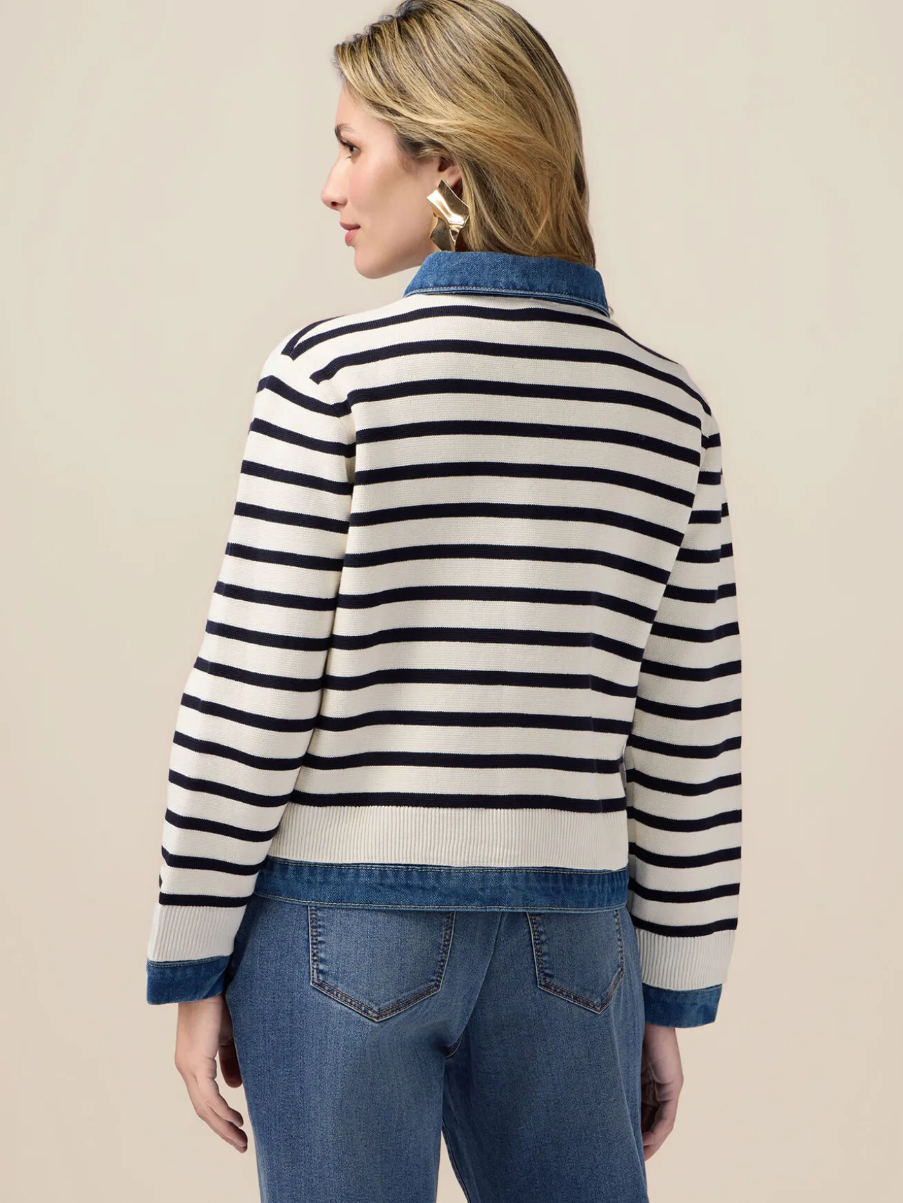 Cardigan con inserti in denim