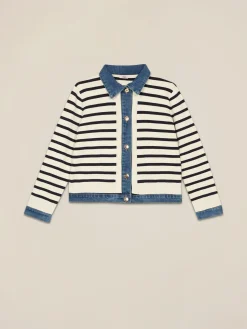 Cardigan con inserti in denim