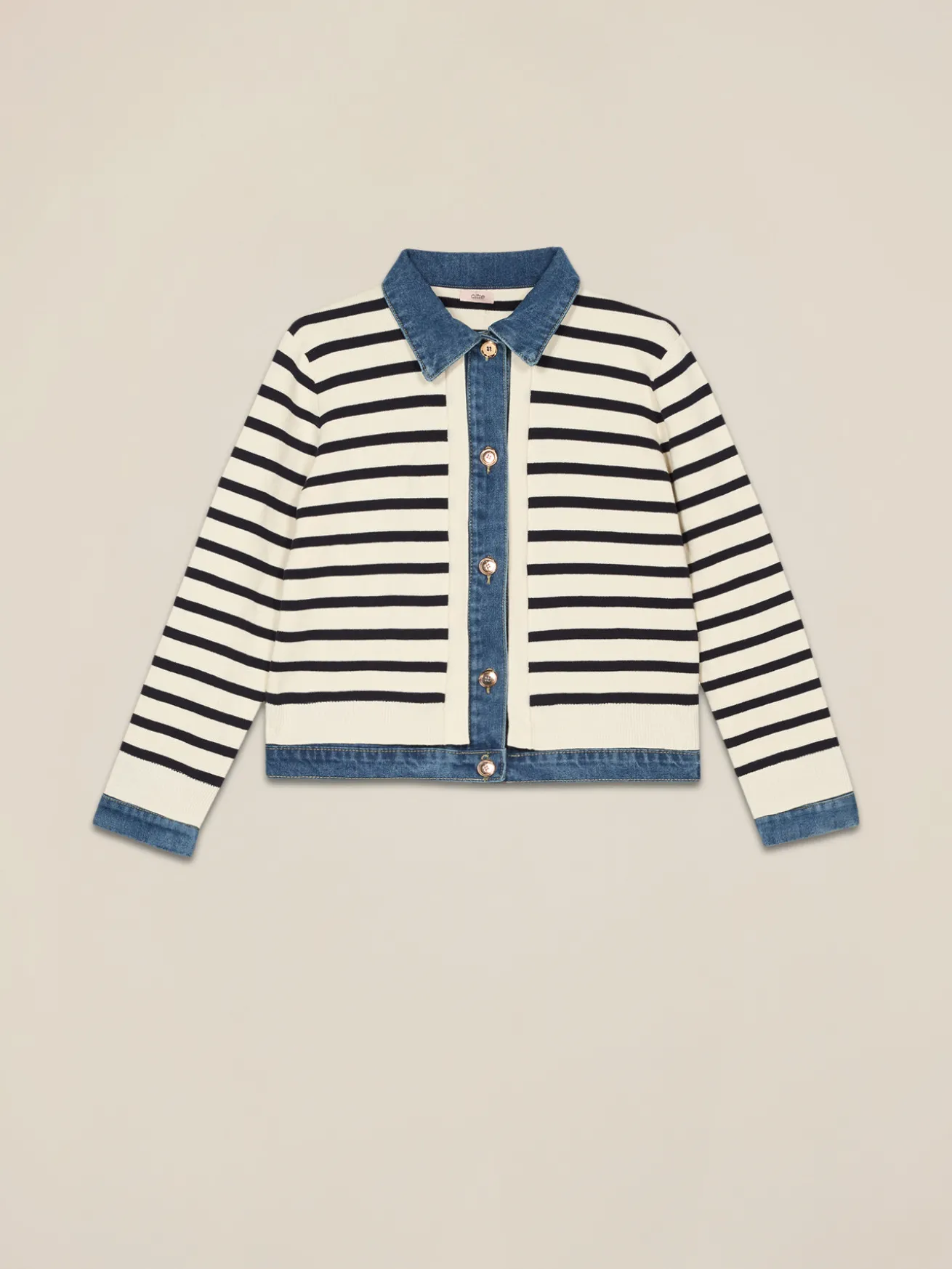 Cardigan con inserti in denim