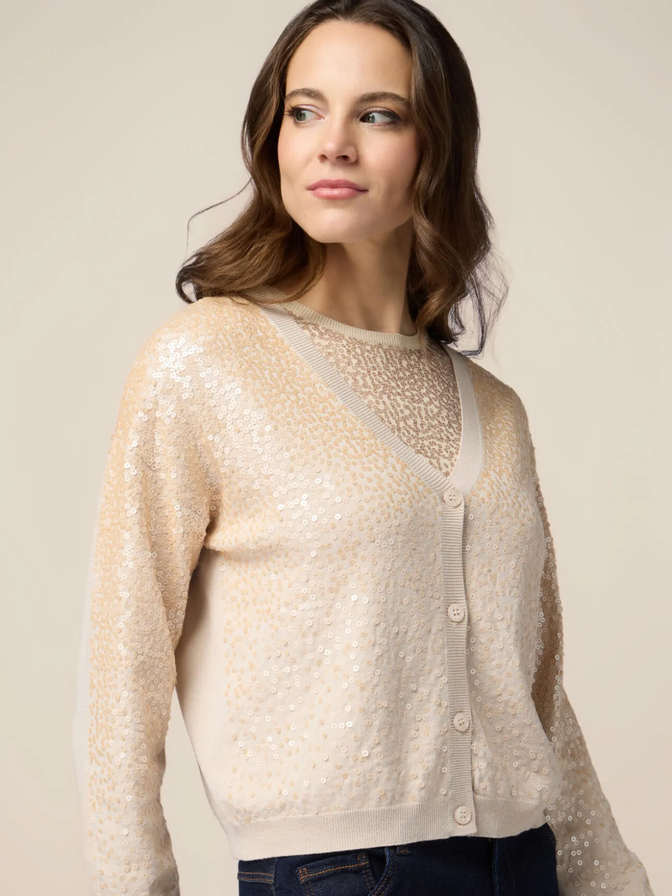 Cardigan con ricamo in paillettes