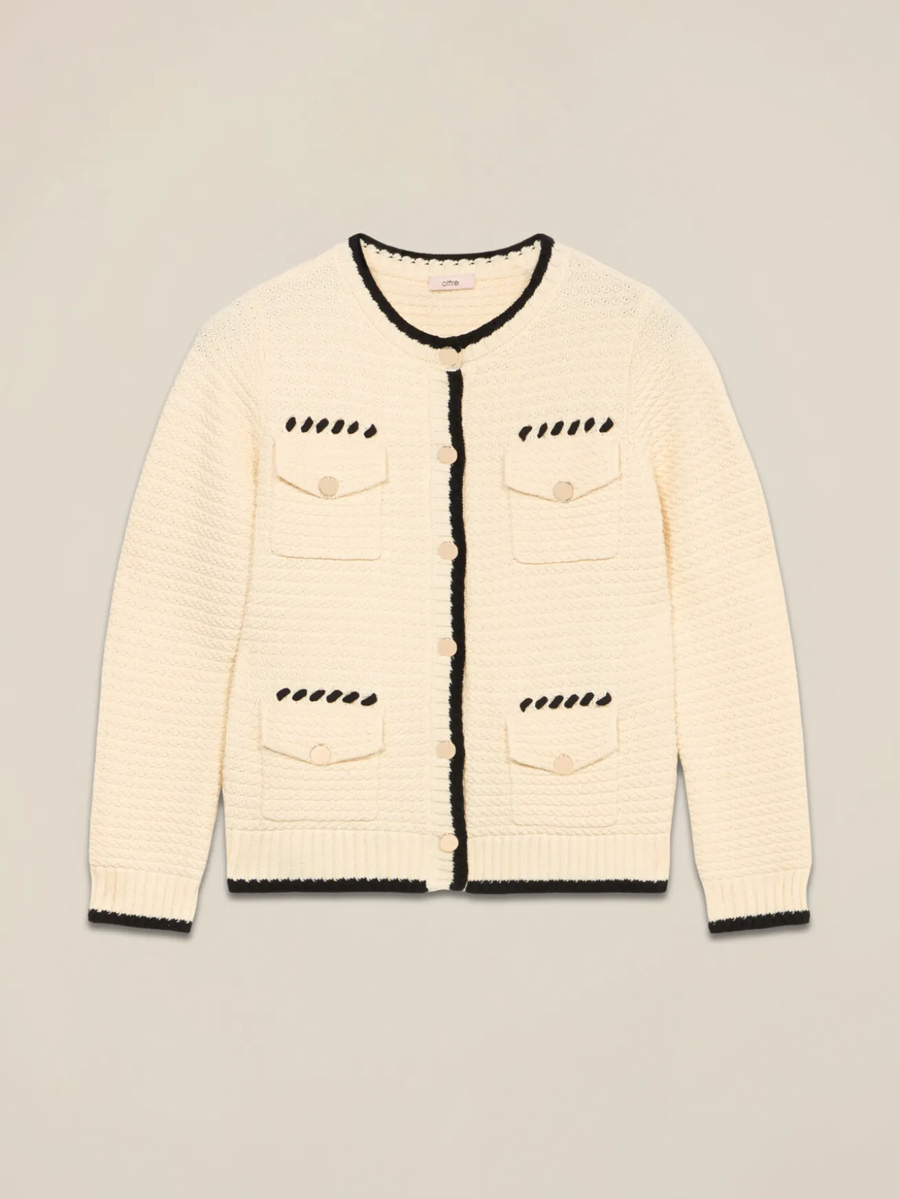 Cardigan con taschini e dettagli a contrasto