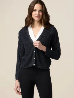 Cardigan lurex con bottoni gioiello