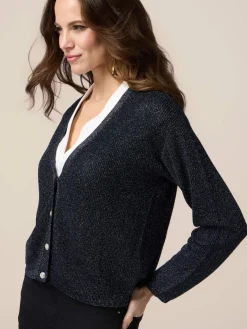 Cardigan lurex con bottoni gioiello