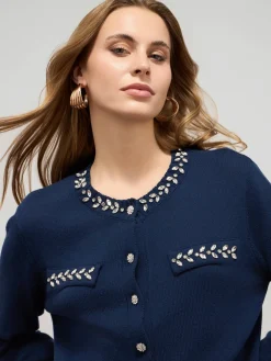 Cardigan misto cotone con dettagli gioiello