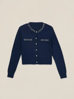 Cardigan misto cotone con dettagli gioiello