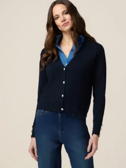 Cardigan misto viscosa con bottoni gioiello