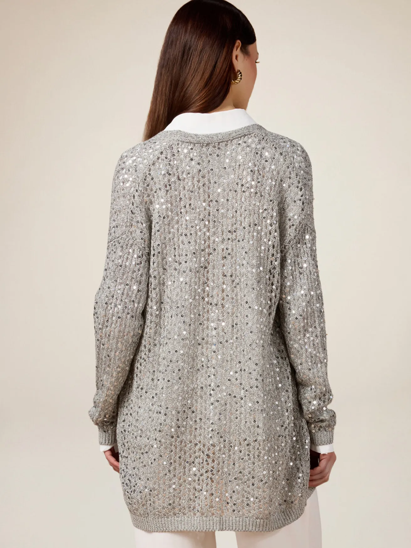 Cardigan traforato con paillettes