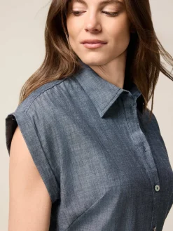 Chemisier in tessuto misto lino effetto denim