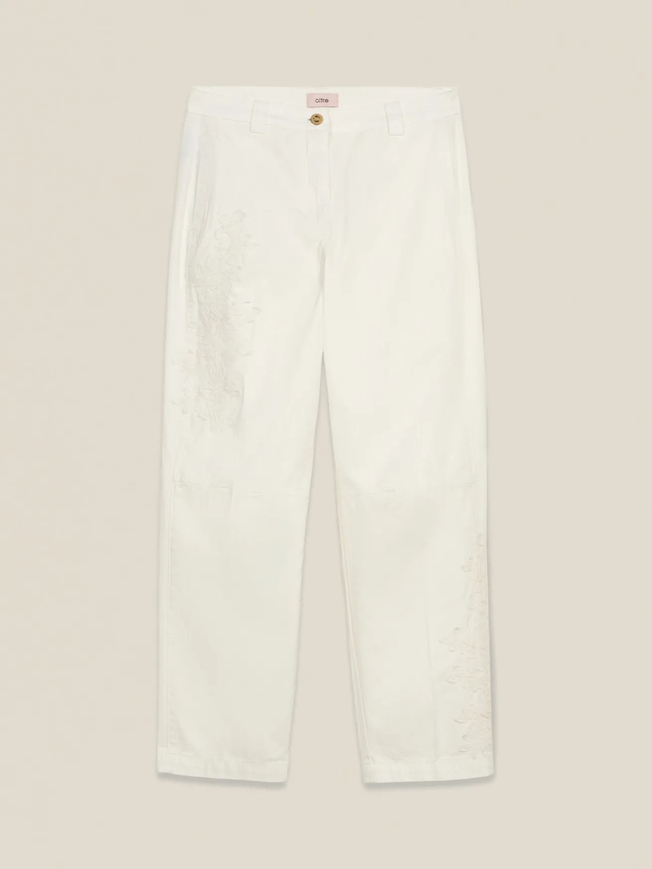 Chinos in cotone in cotone con ricami floreali