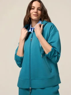Felpa misto cotone con cappuccio e zip