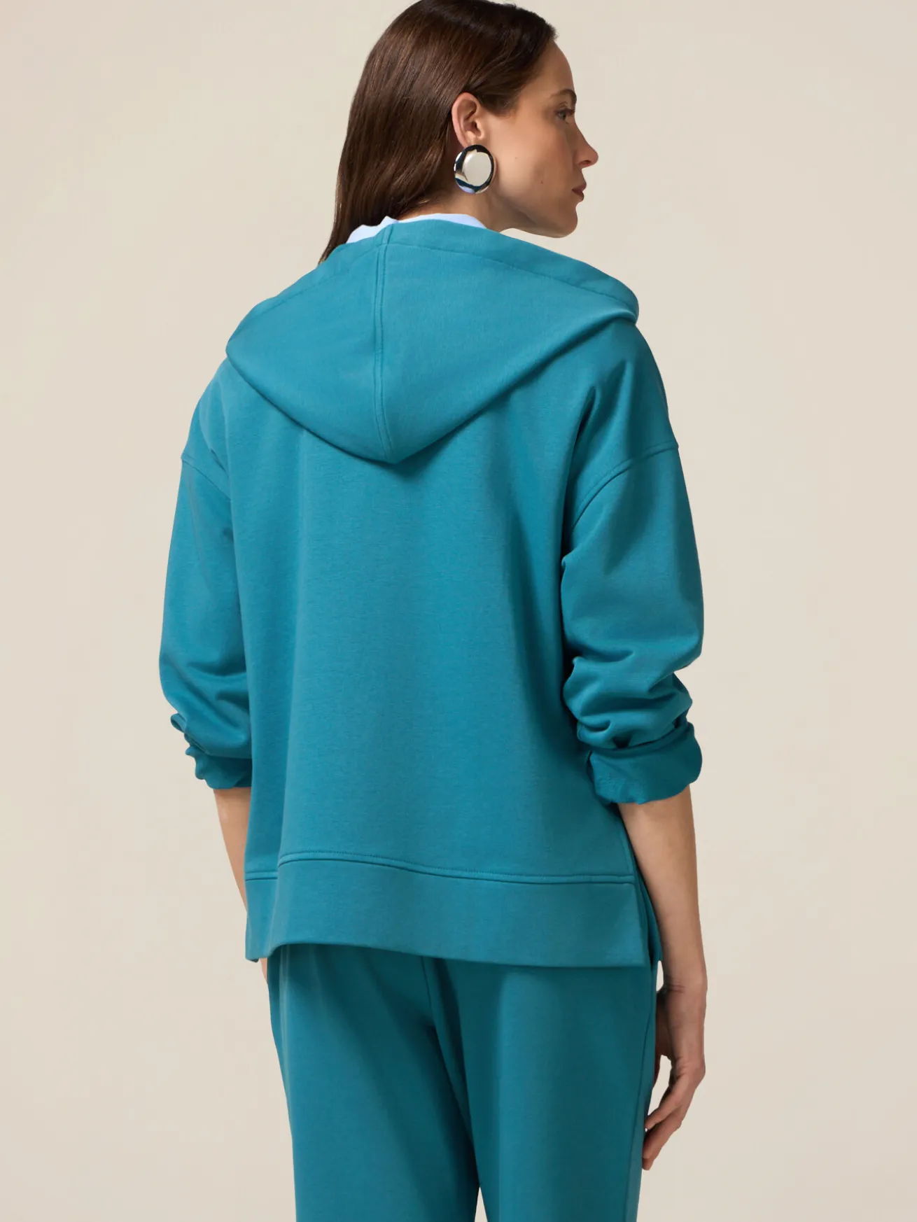 Felpa misto cotone con cappuccio e zip