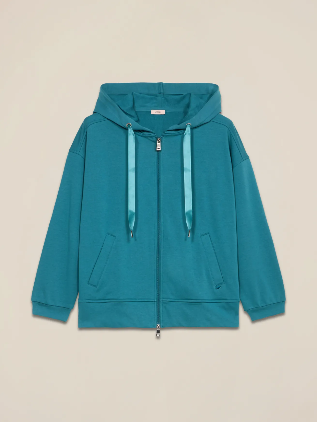 Felpa misto cotone con cappuccio e zip