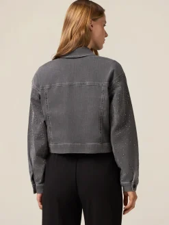 Giubbotto denim corto con strass applicati