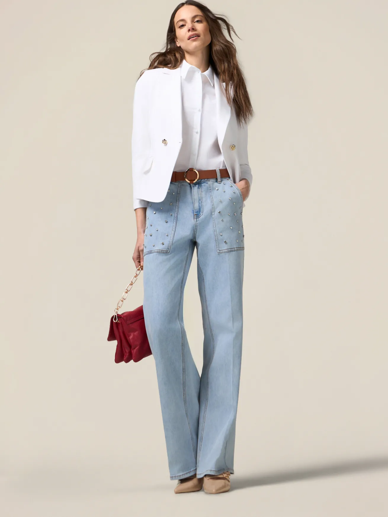 Jeans a palazzo con castoni