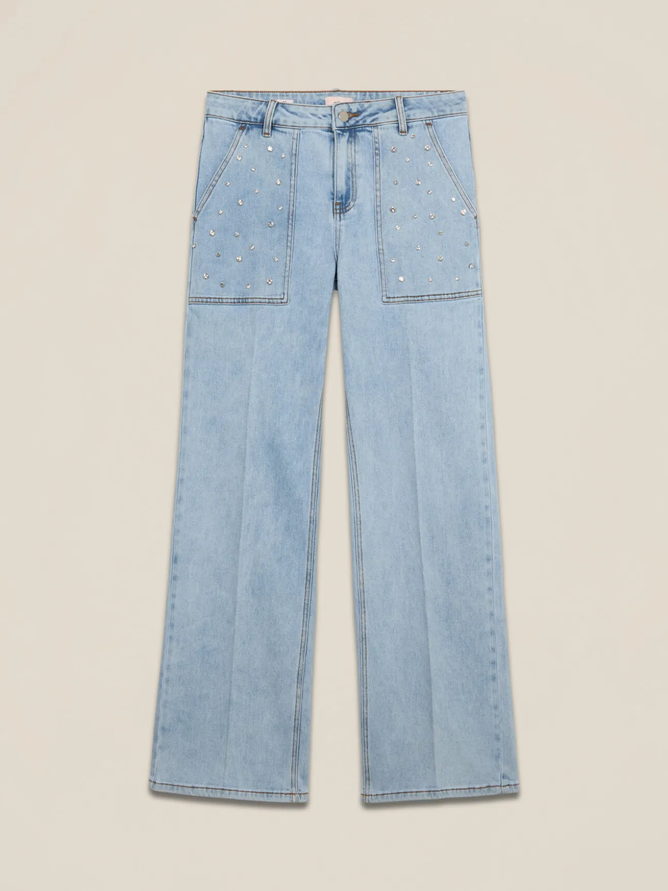 Jeans a palazzo con castoni