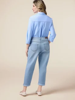 Jeans boyfit stone washed con bottoni gioiello