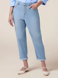 Jeans boyfit stone washed con bottoni gioiello