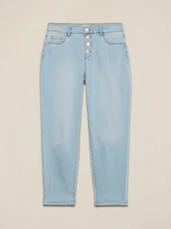 Jeans boyfit stone washed con bottoni gioiello