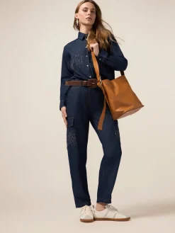Jeans cargo con micro cristalli