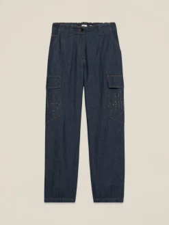 Jeans cargo con micro cristalli