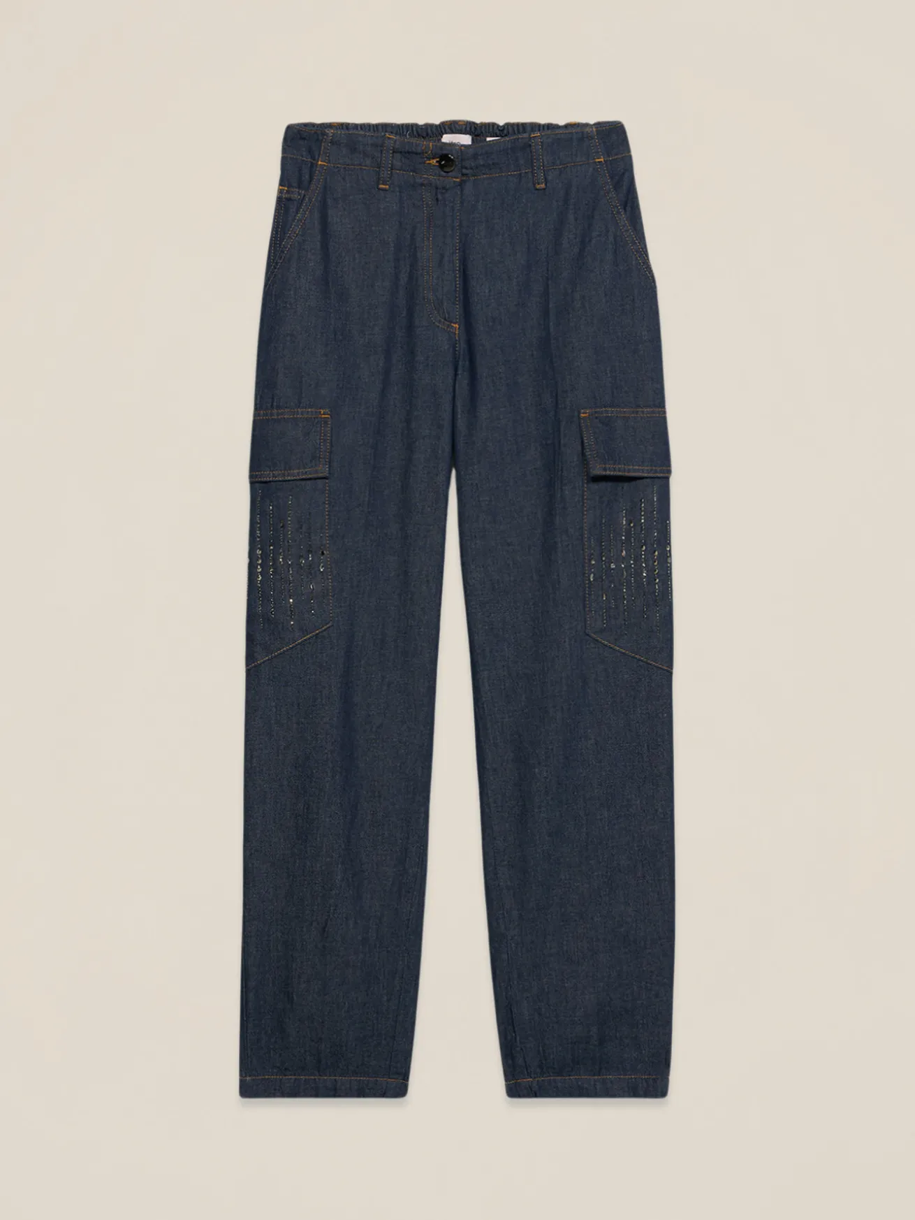 Jeans cargo con micro cristalli
