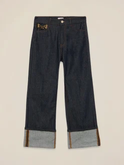 Jeans palazzo in denim con fibbia gioiello