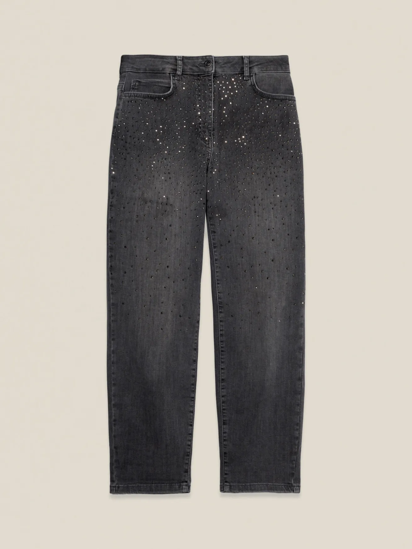 Jeans regular con applicazioni di strass