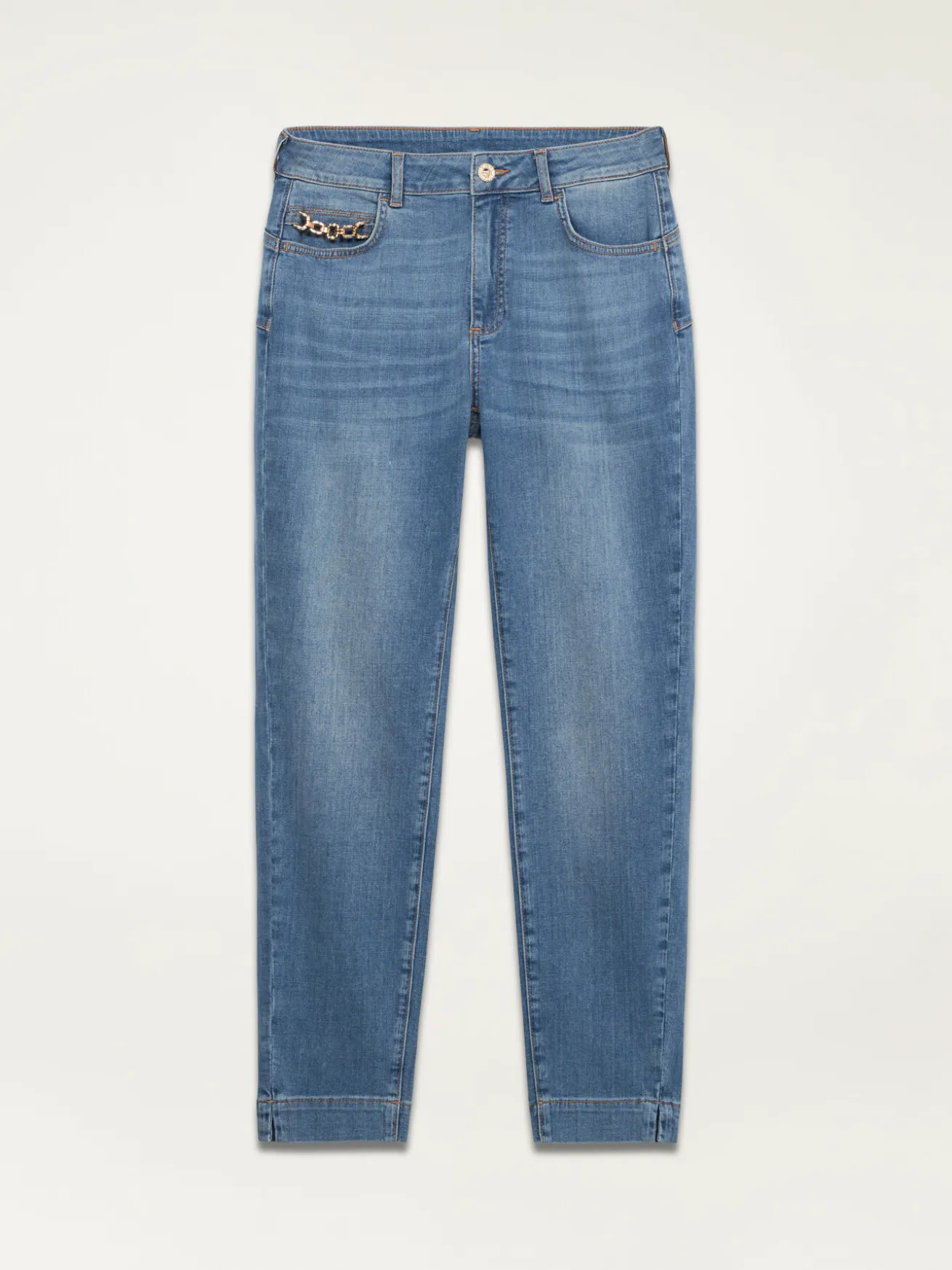 Jeans skinny push up con dettaglio catena