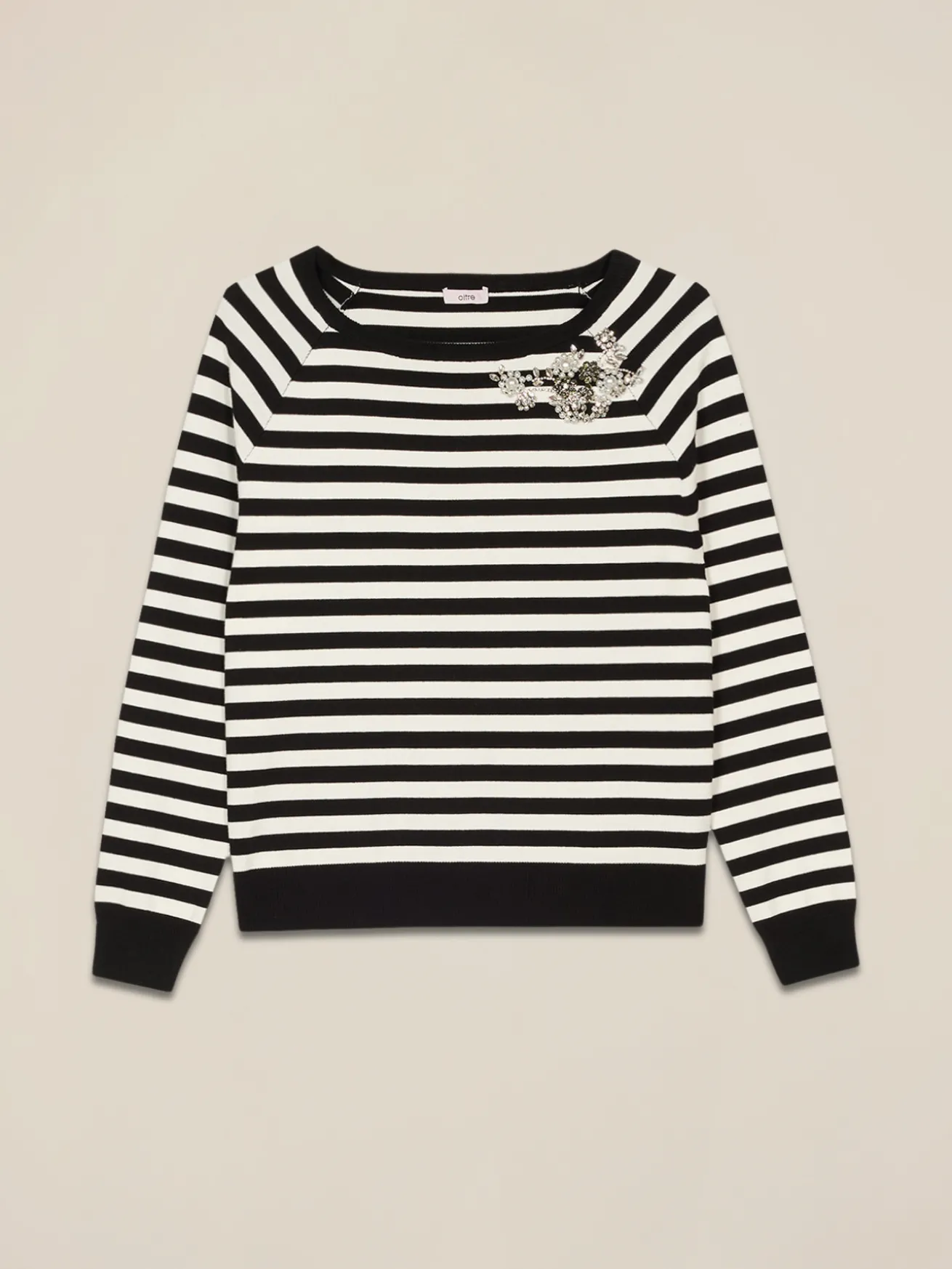 Maglia a righe con ricamo gioiello