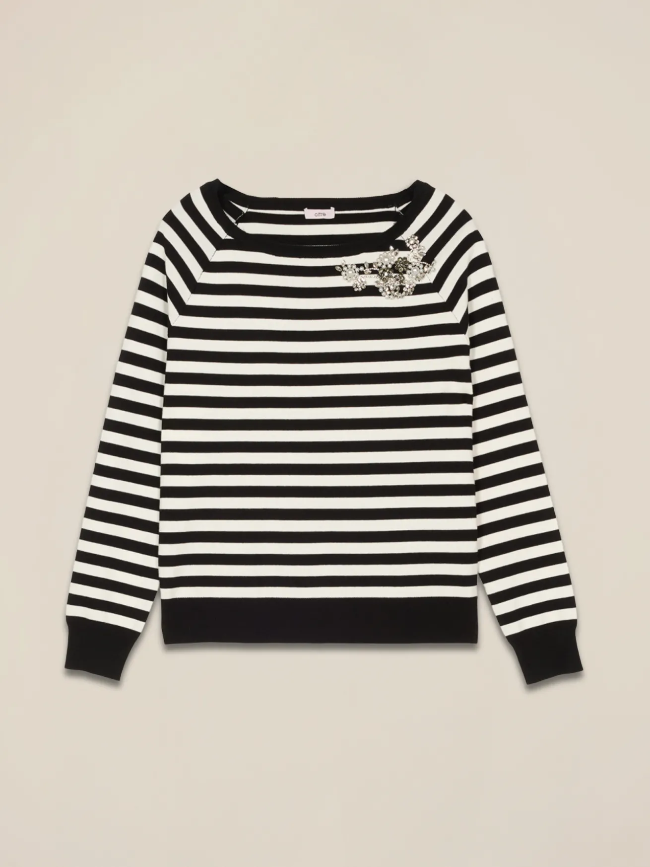 Maglia a righe con ricamo gioiello