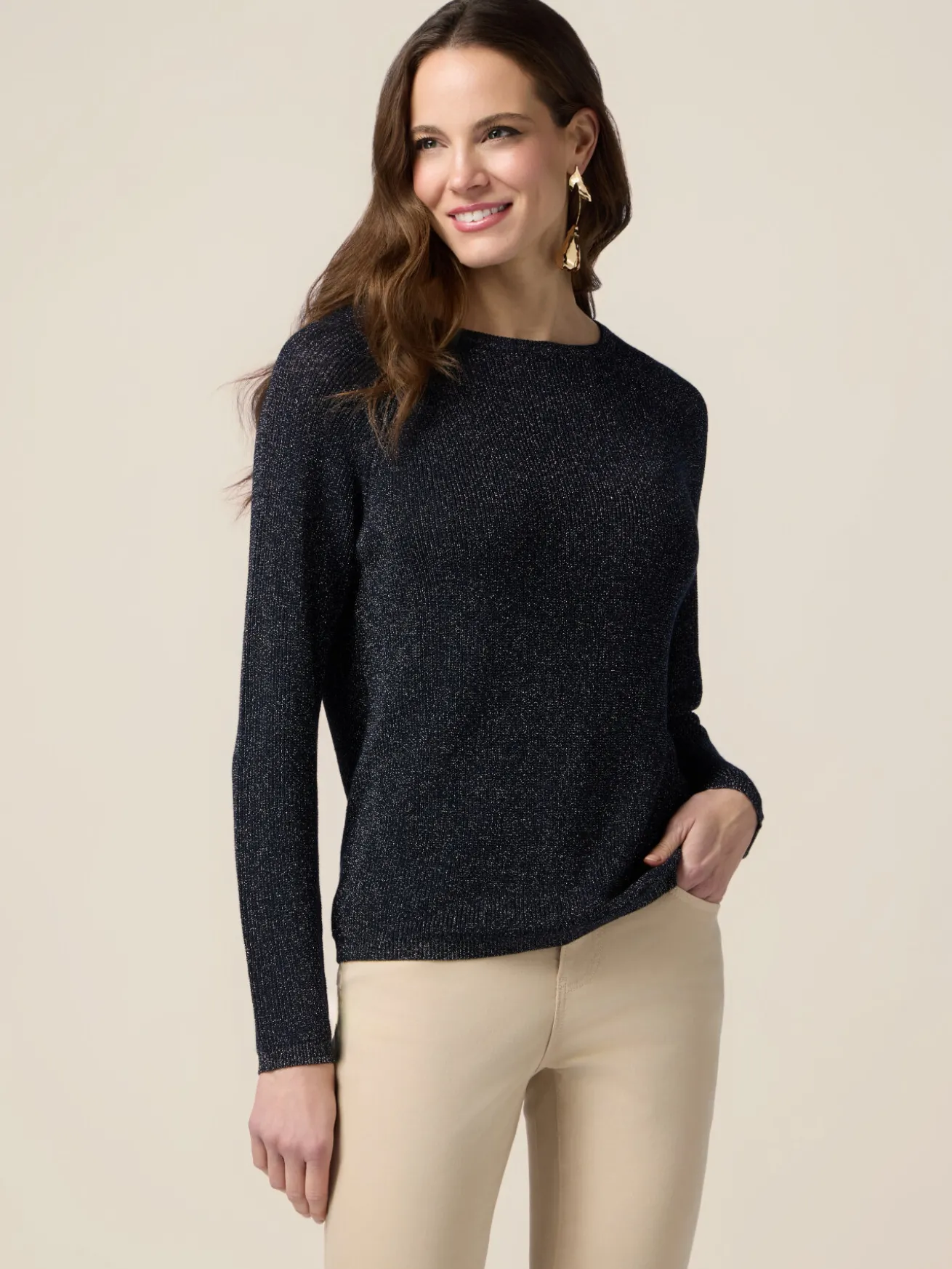 Maglia girocollo lurex con bottoni dietro