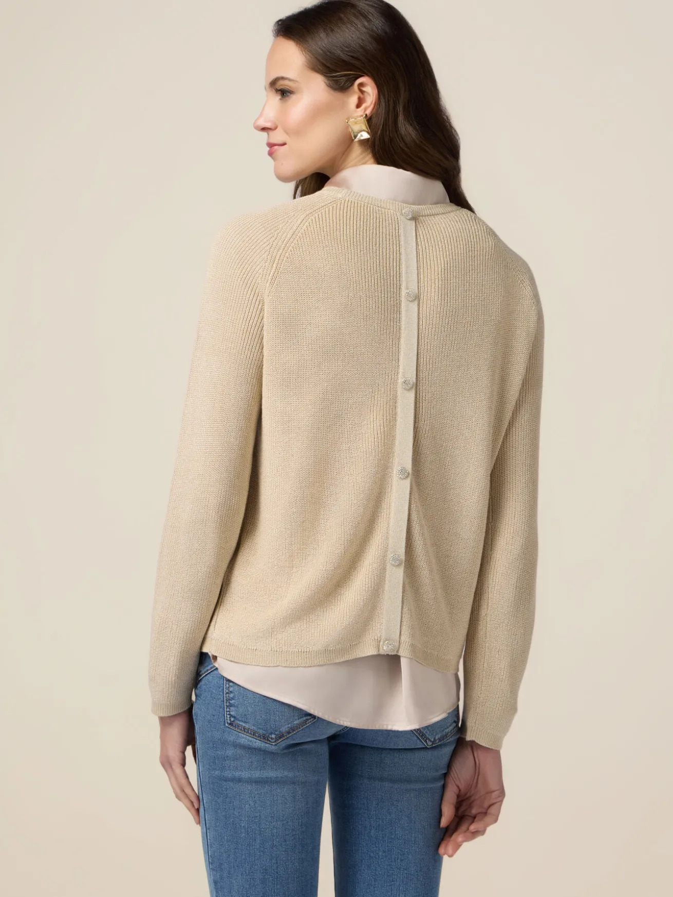 Maglia girocollo lurex con bottoni dietro