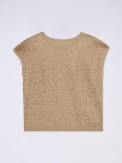 Maglia maniche corte con ricamo in paillettes