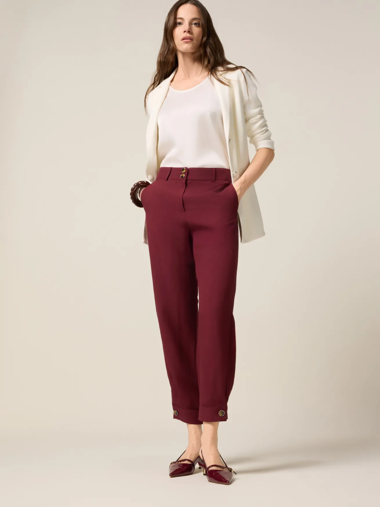 Pantaloni baggy in lino/viscosa