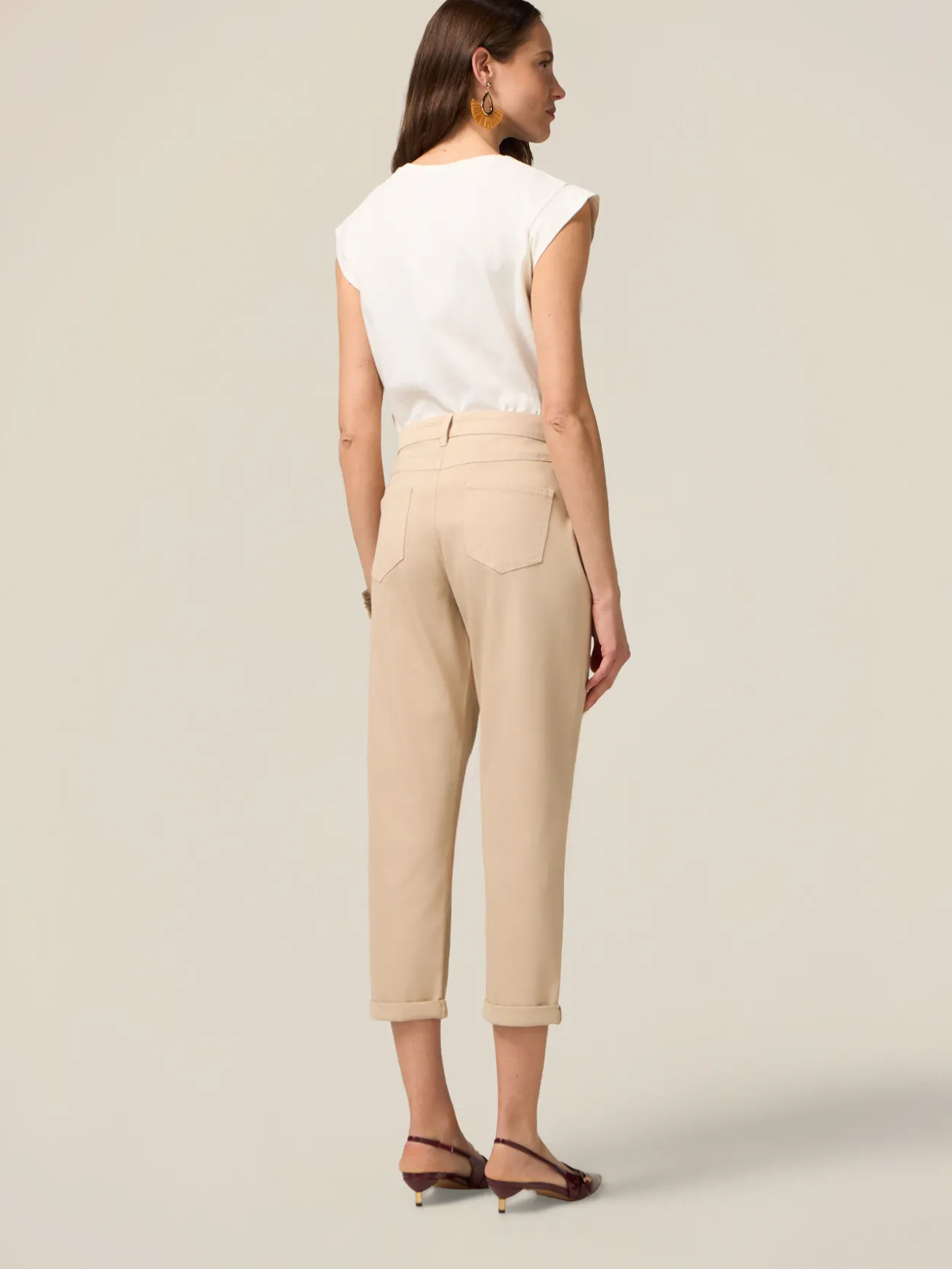 Pantaloni boyslim in cotone/lyocell