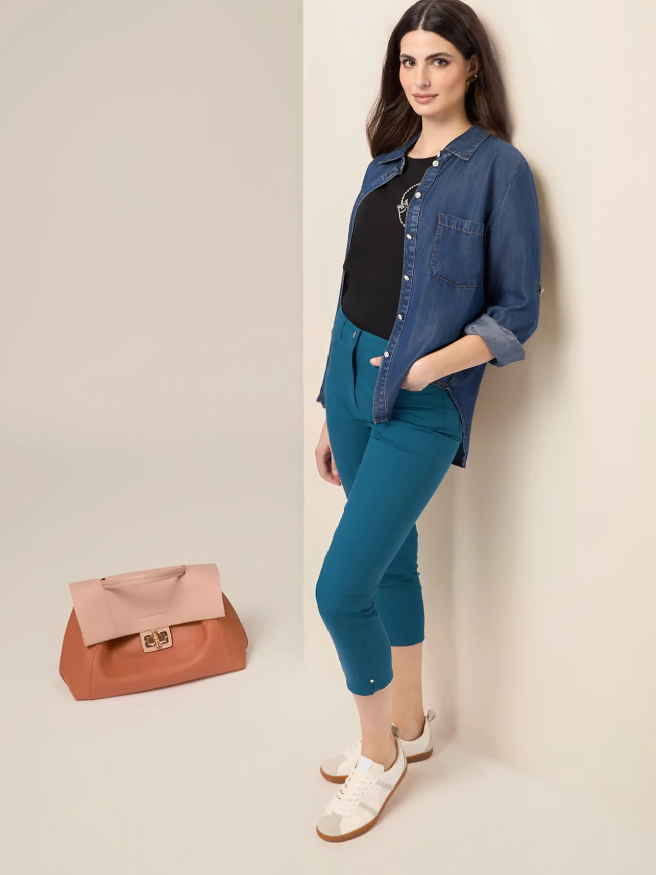 Pantaloni cropped misto cotone