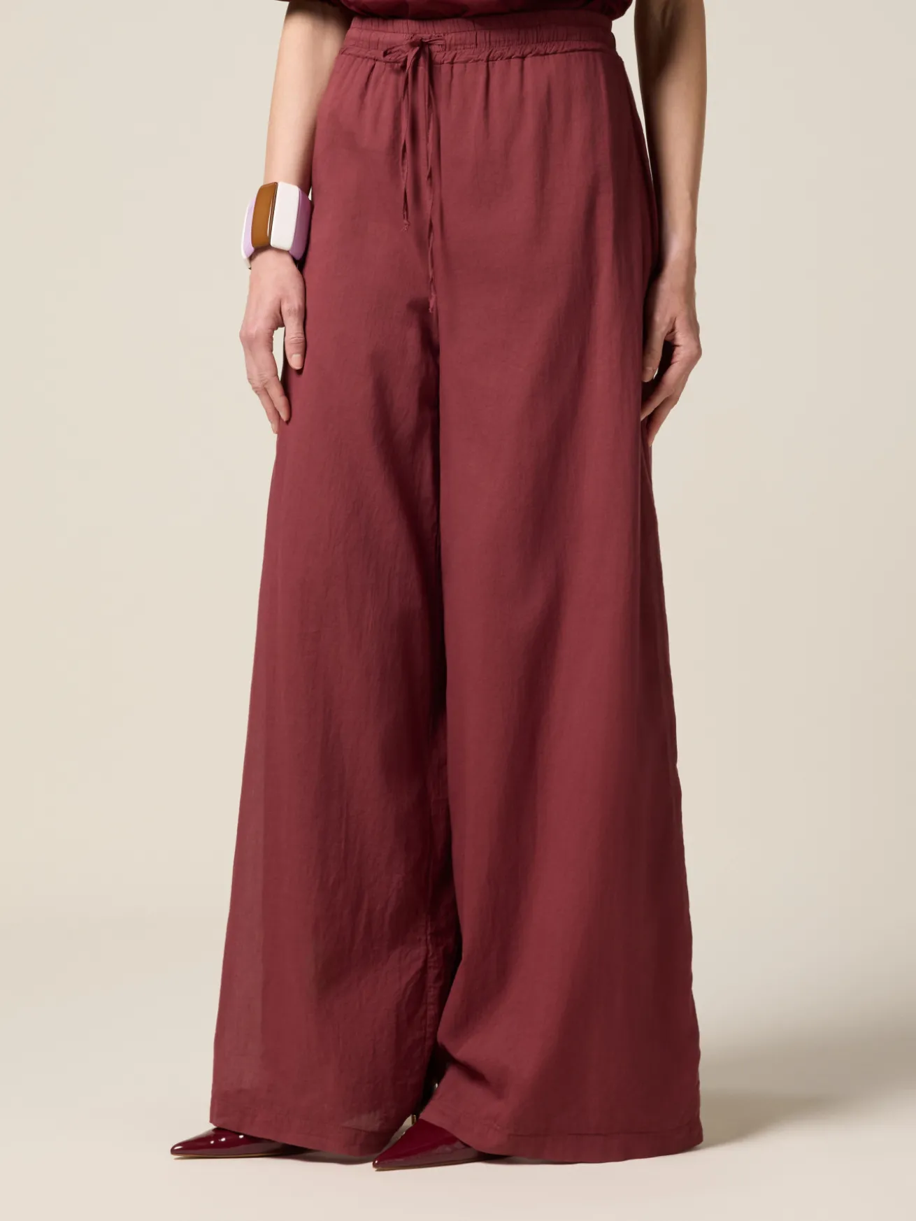 Pantaloni palazzo in mussola di cotone