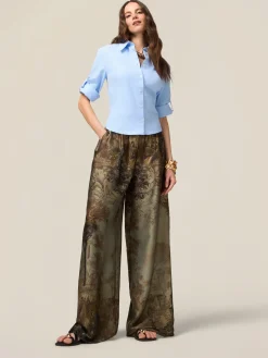 Pantaloni palazzo in raso fantasia