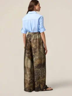 Pantaloni palazzo in raso fantasia