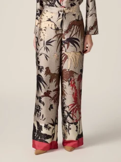 Pantaloni palazzo in raso fantasia