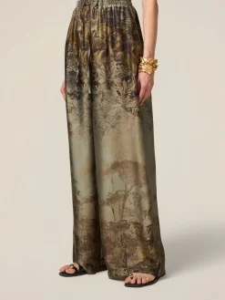 Pantaloni palazzo in raso fantasia