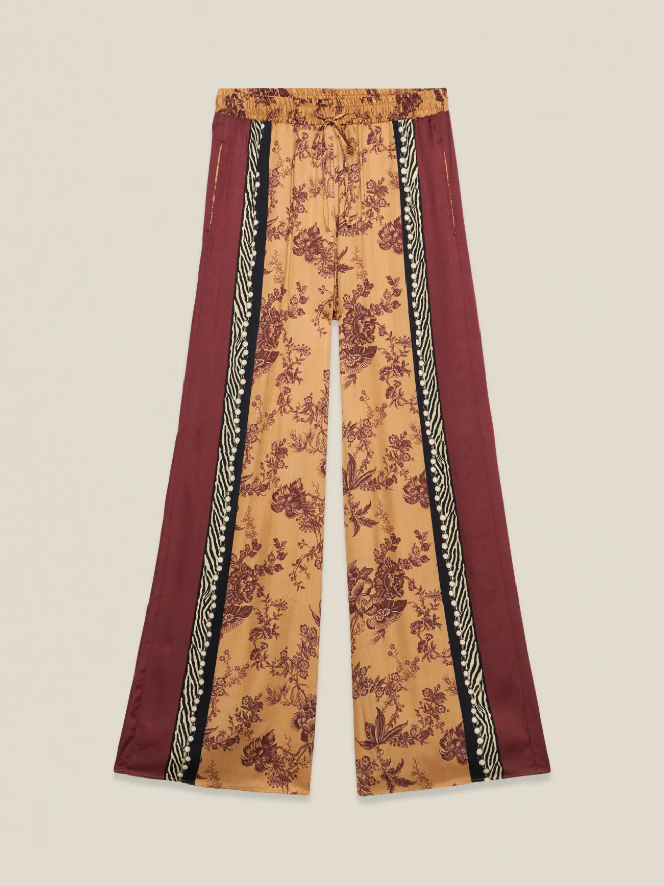 Pantaloni palazzo in raso fantasia