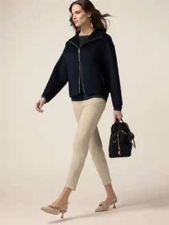 Pantaloni skinny in cotone e tencel con bottone gioiello
